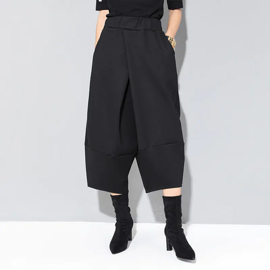 Chic Wide-Leg Black Casual Trousers