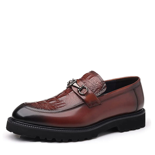Men's Red Brown Leather Business Oxfords