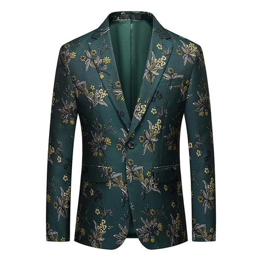 FLORAMEN Dark Green Paisley Blazer – Slim Fit Party Jacket