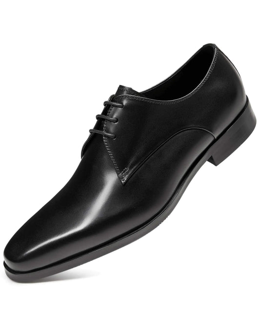 FRASOICUS Mens Leather Oxfords - Polished Black Dress Shoes