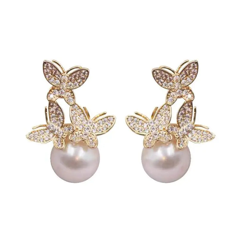 Elegant 925 Silver Butterfly Pearl Earrings