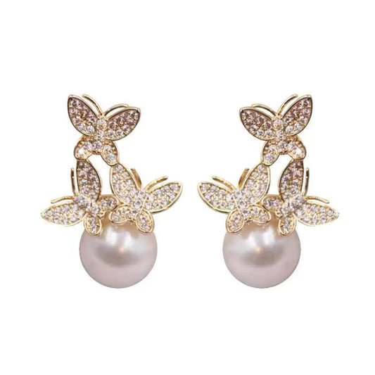 Elegant 925 Silver Butterfly Pearl Earrings