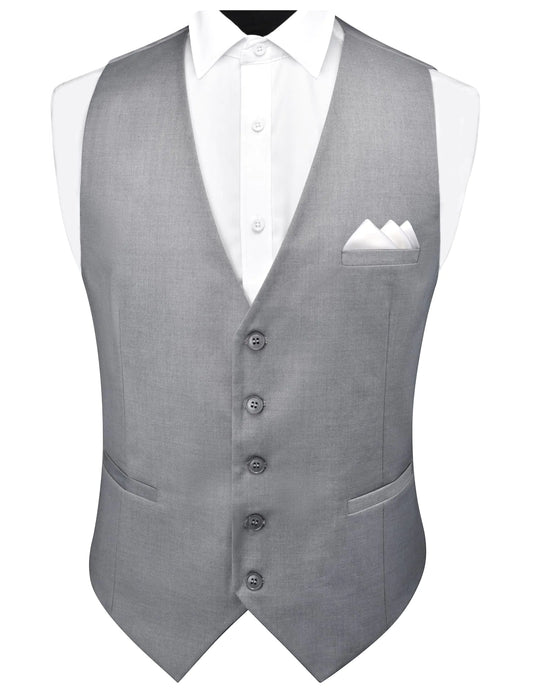 GUSLESON Mens Light Grey Vests Solid Suit Vest for Men Waistcoat and Pocket Square Set Vest Suit Tuxedo Set Wedding Party (0820-03-XL)