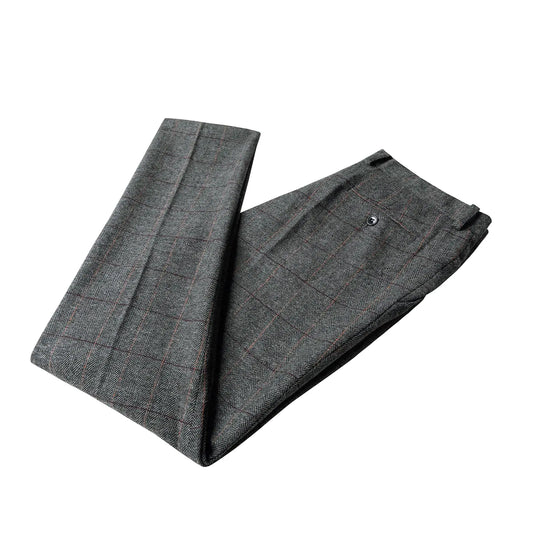 Men's Tweed Plaid Business Suit Pants - Classic Fit Grey
