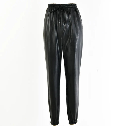 Chic PU Leather Tapered Trousers