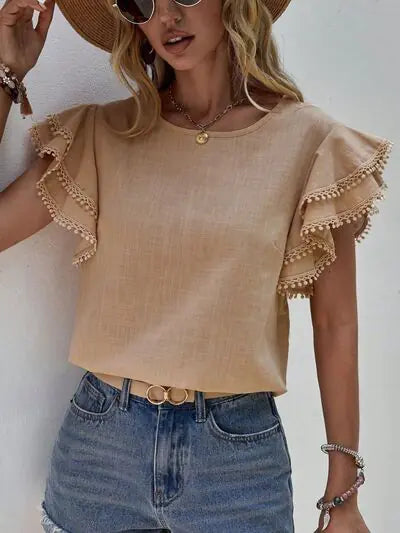Chic Ruffle Lace Sleeve Top
