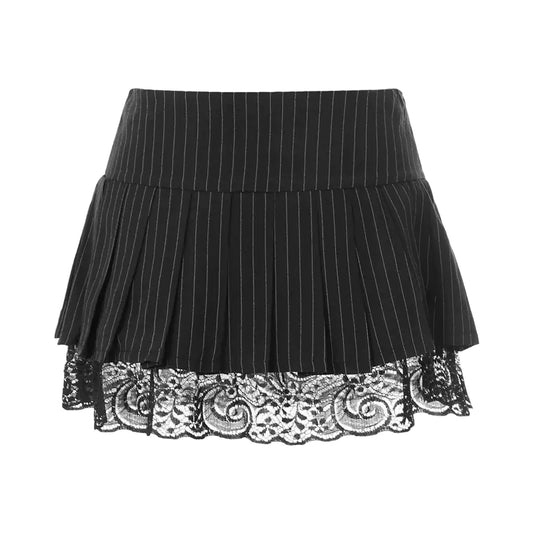 Chic Pleated Lace Mini Skirt
