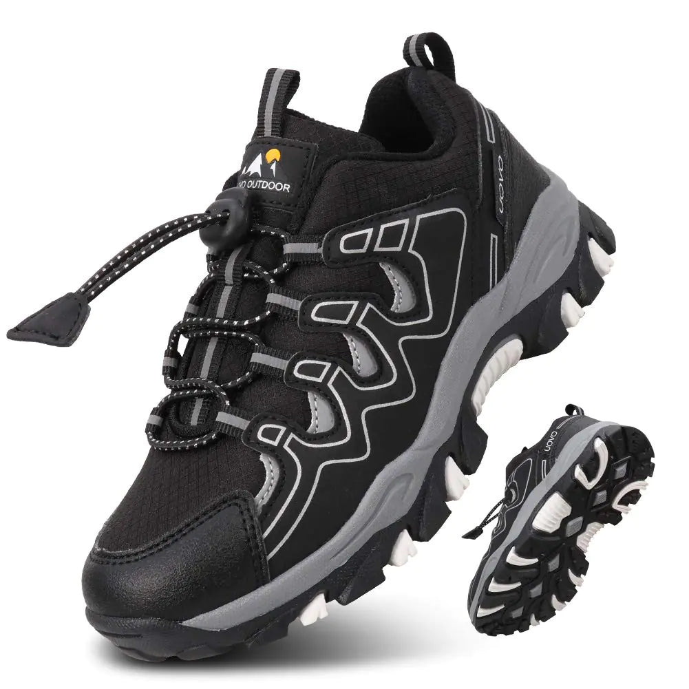 Eggseed Boys Shoes Boys Sneakers Light Weight Outdoor Shoes Non-Slip Boys Water Resistant Hiking Shoes Rubber Children Casual Shoes Breathable FitnessBig Kids Shoes Size 7 Black Silver