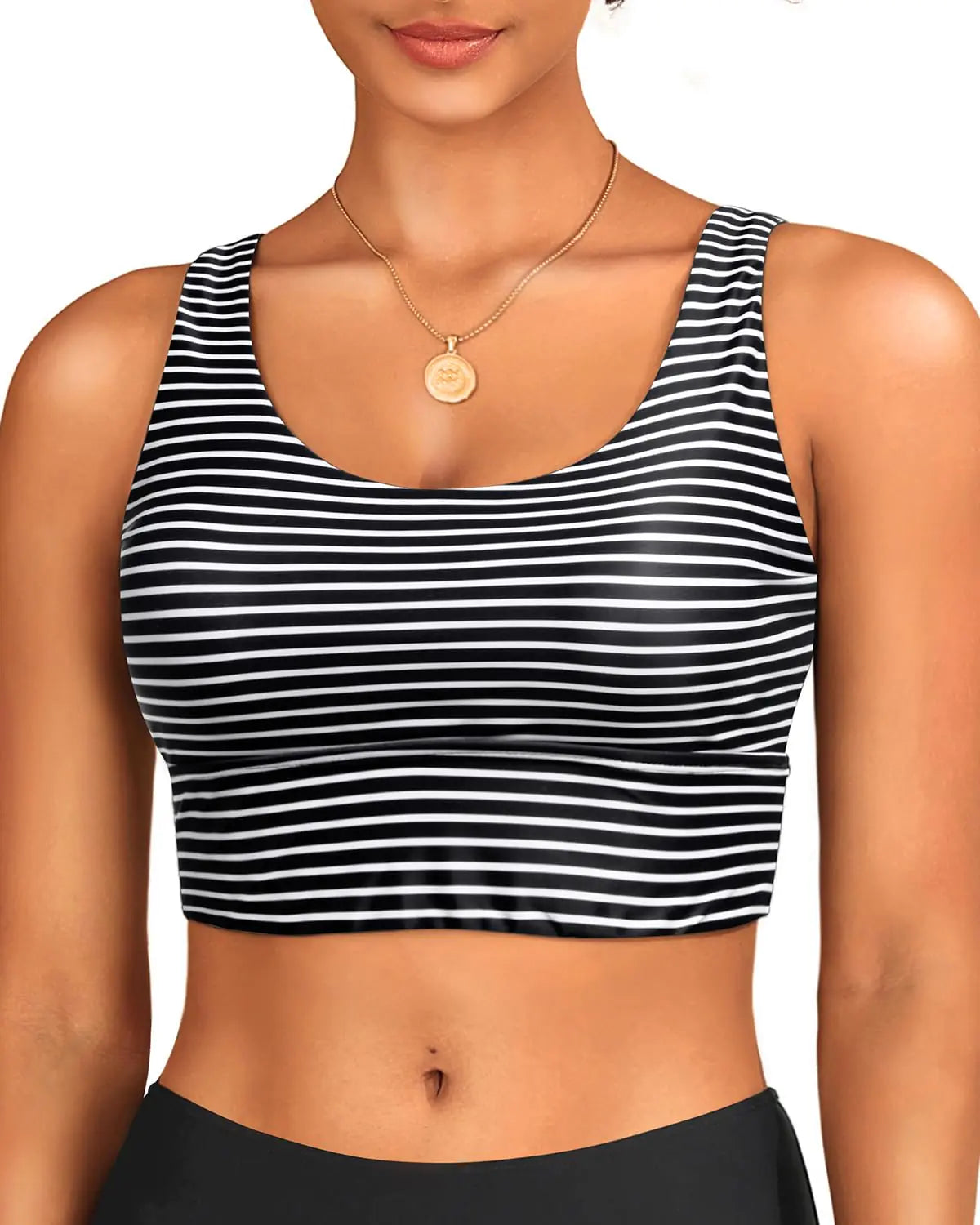 Yonique Striped Sporty Swim Top