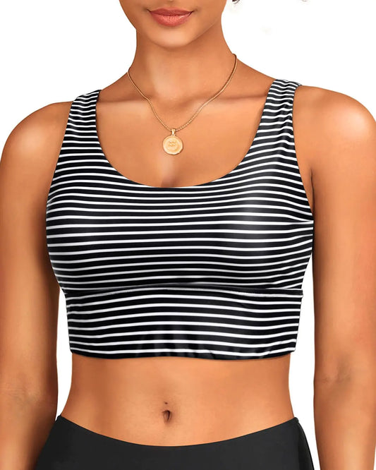 Yonique Striped Sporty Swim Top