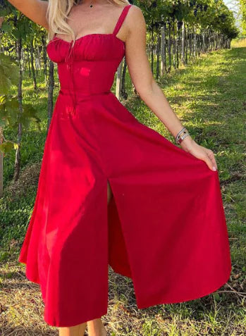 Elegant Split Midi Swing Skirt