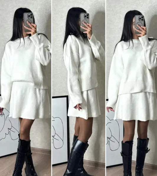 Chic College Knit Skirt Set