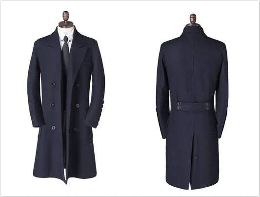 Men's Wool Blend Double Breasted Long Coat (British Style)
