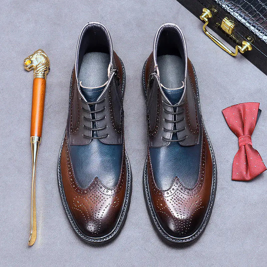 Men's Vintage Brogue Color Block Boots