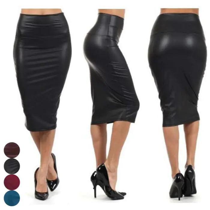 Curve-Hugging Midi Leather Skirt