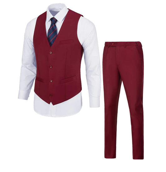 Regal Mens Vest & Pant Set - Wine Red