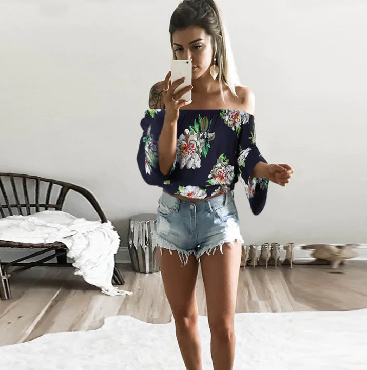 Chic Floral One-Shoulder Blouse
