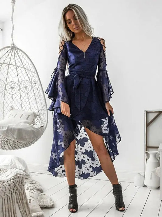 V-Neck Lace-Up Elegance Dress