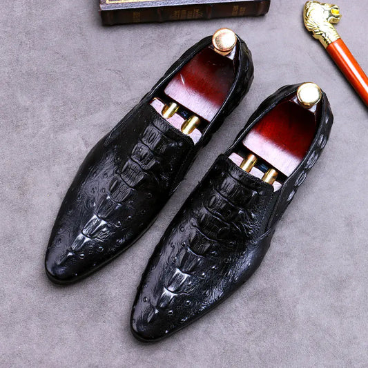 Crocodile Textured Business Loafers