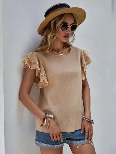 Chic Ruffle Lace Sleeve Top