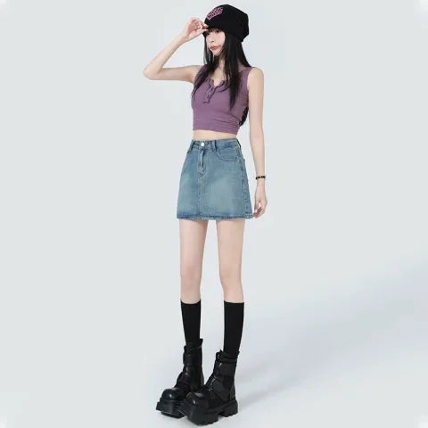 High-Rise A-Line Denim Skirt