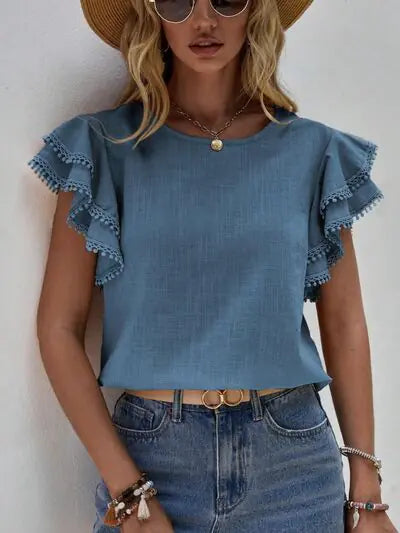 Chic Ruffle Lace Sleeve Top