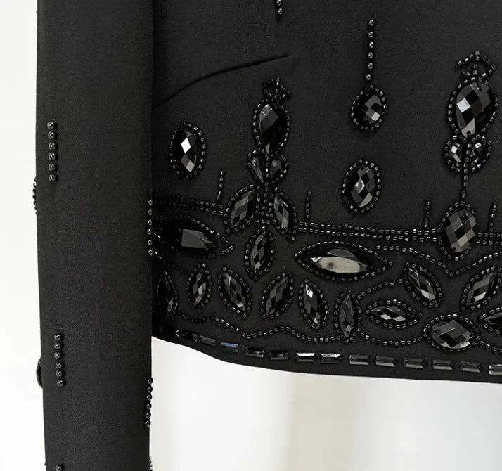 Chic Rhinestone Embellished Skirt Set
