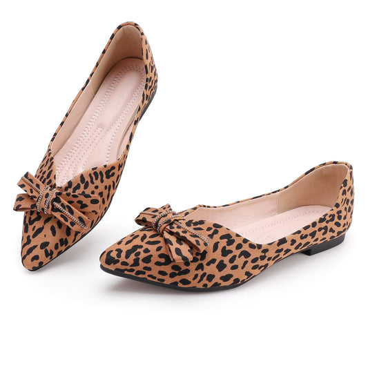 Leopard Bow Pointed Flats