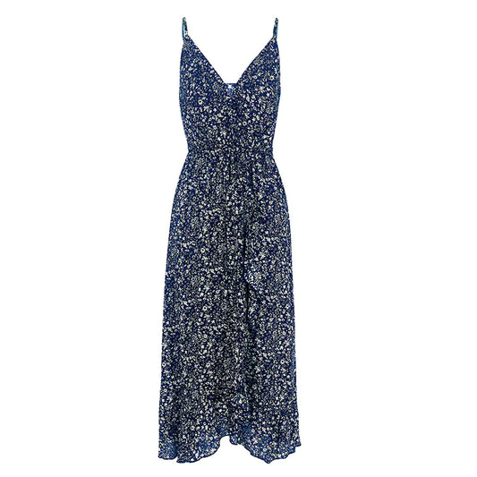 Chic Blossom Maxi Dress with Knot Straps