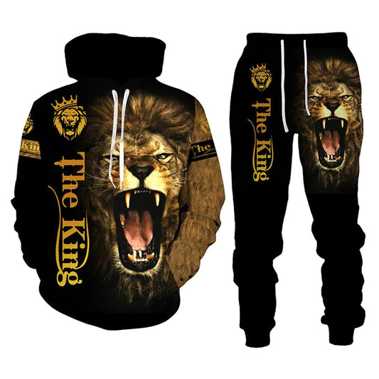 Lion King 3D Hoodie & Tracksuit Set for Big and Tall