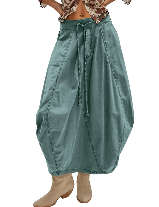 TERIVEEK Poplin Parachute Maxi Skirt with Pockets