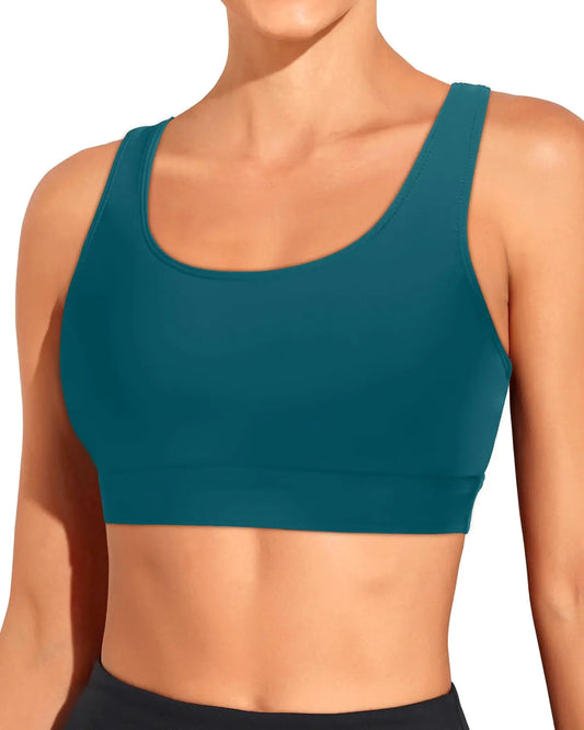 Holipick Criss Cross Scoop Neck Sports Bra Swim Top