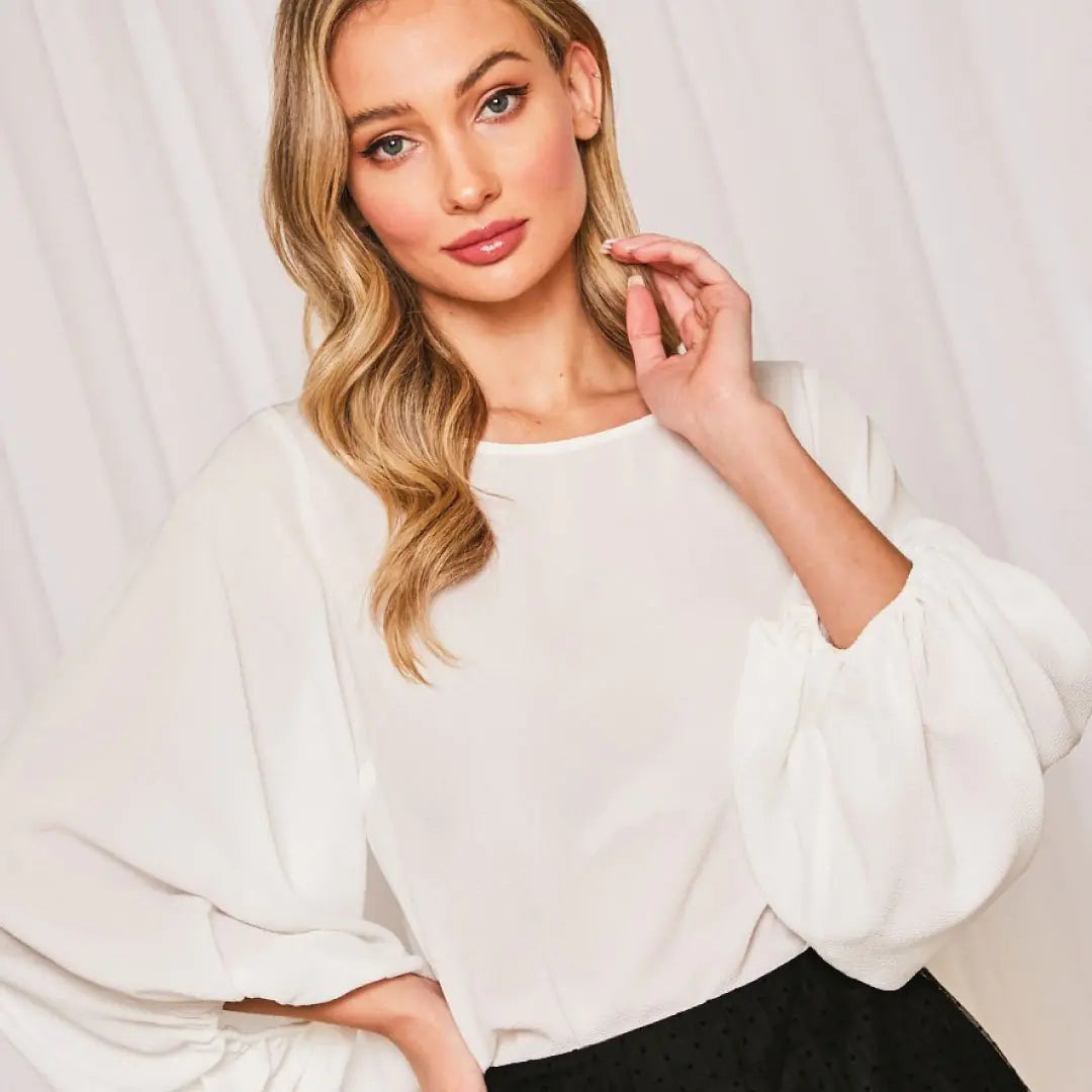 Crisscross Balloon Sleeve Blouse