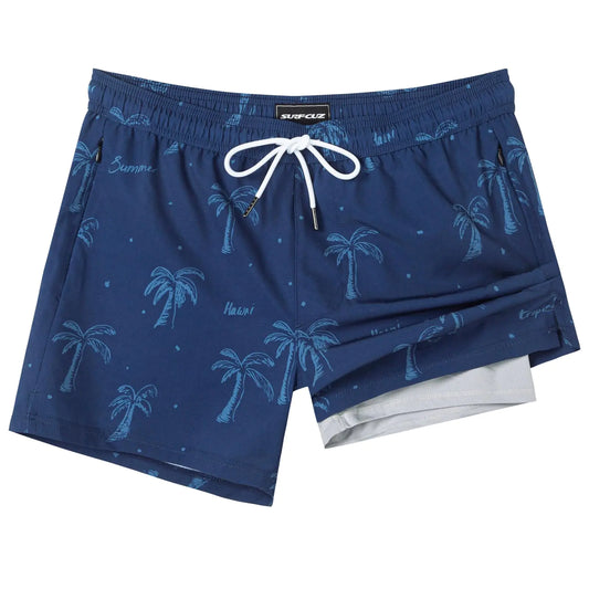SURF CUZ Quick-Dry Men's Dual Swim Trunks with Compression & Zipper Pockets