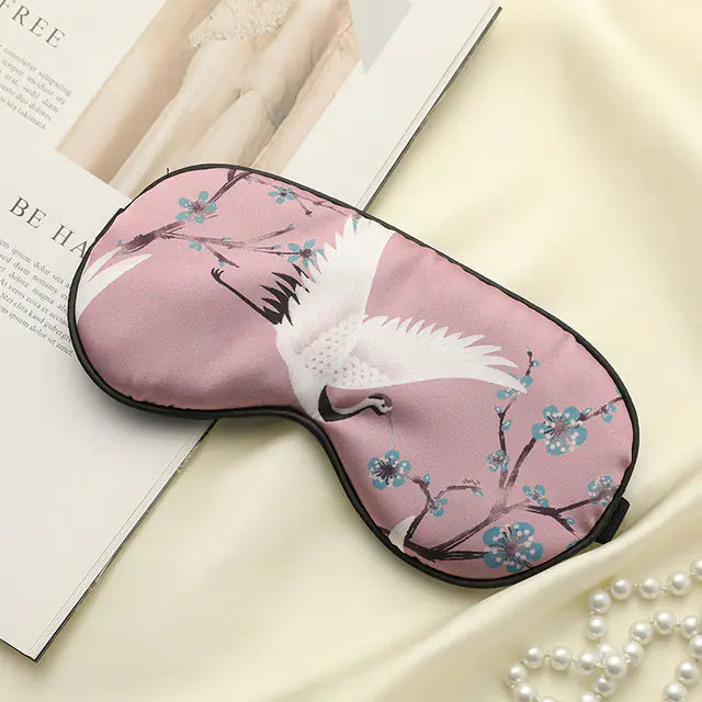 Luxury Silk Eye Mask - Crane Design