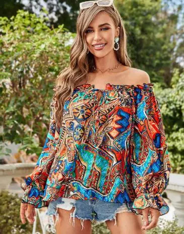 Chic Printed Bardot Blouse