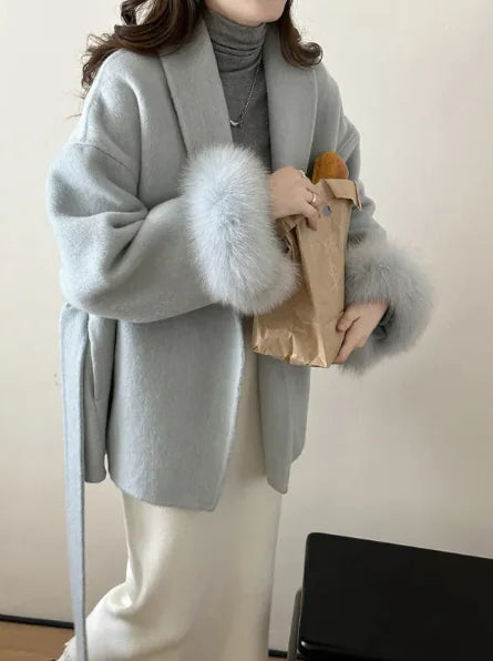 Reversible Wool Coat Elegant Wrap