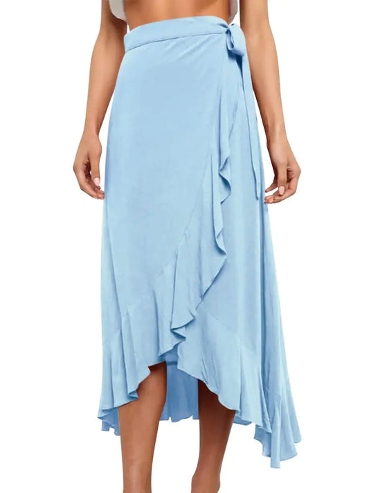 Boho Ruffle Tie-Waist Midi Skirt