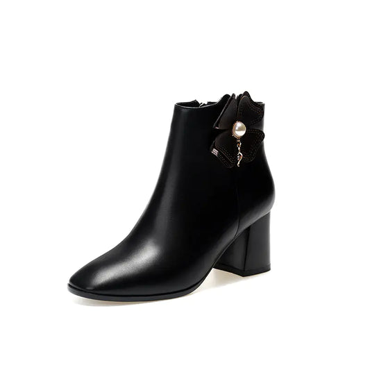 Chic Leather Square-Toe Booties
