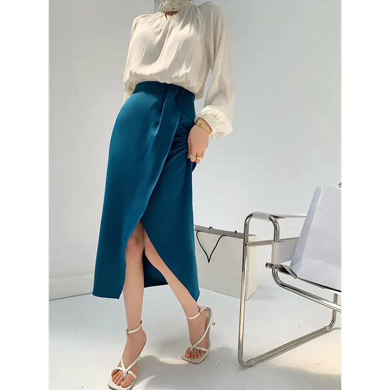 Chic Satin Asymmetrical Slit Skirt