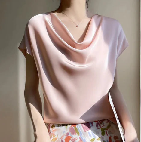 Satin Silk Short-Sleeve Blouse