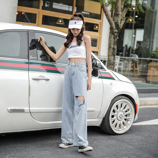 Chic High-Waist Ripped Denim for Women