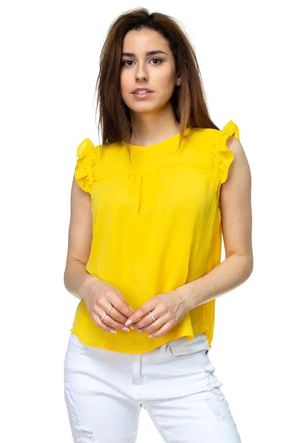 Yellow Ruffle Sleeve Blouse