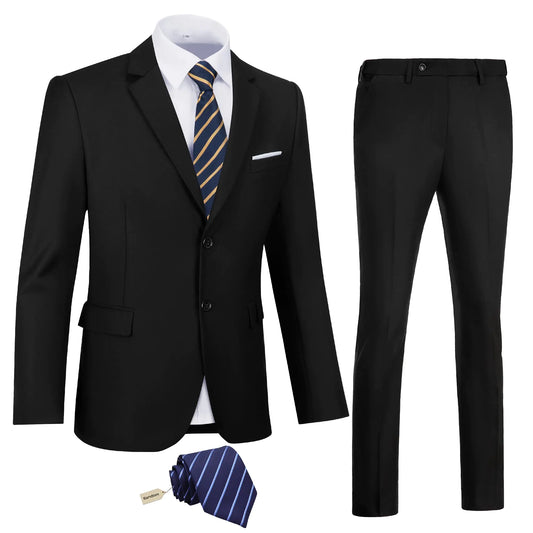 Men's Slim Fit 2-Piece Suit Black Stylish Wedding Tuxedo