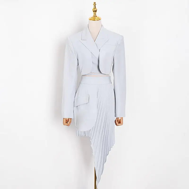 Chic Pleated Skirt Suit