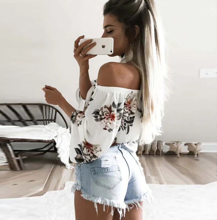 Chic Floral One-Shoulder Blouse