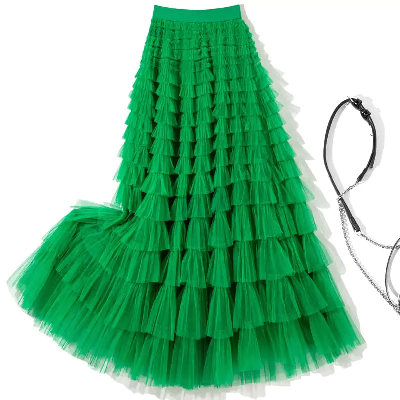 Pleated Gauze Maxi Skirt