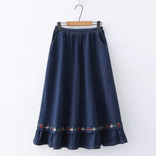 Chic Embroidered Denim Skirt