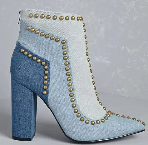 Bronze Denim Pointed Booties
