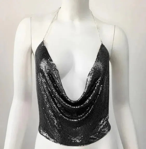 Glitzy Sequin Halter Crop Top